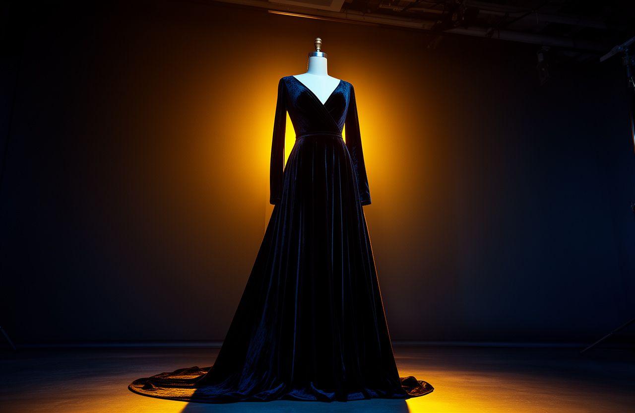 Luxury evening gown draped over a mannequin