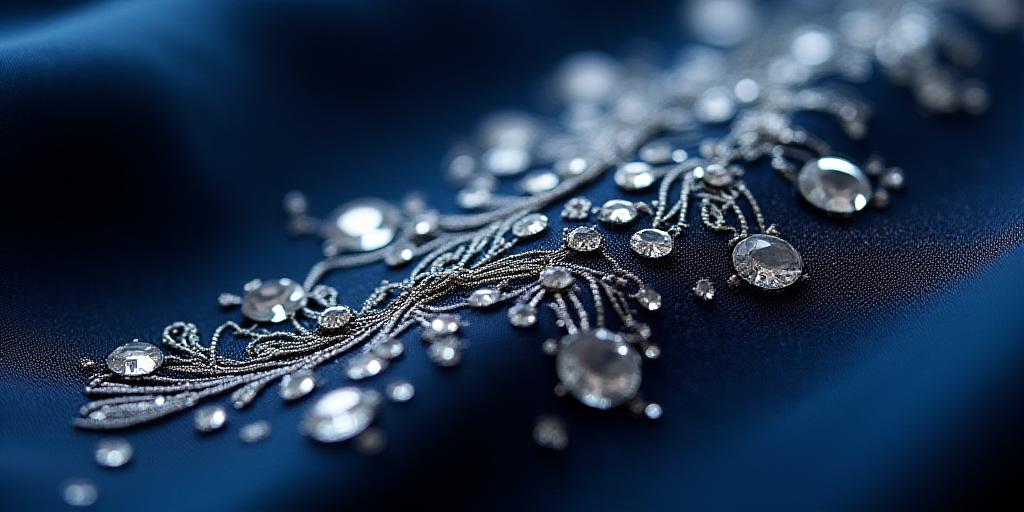 The Midnight Azure collection featuring deep blue silk and silver embroidery