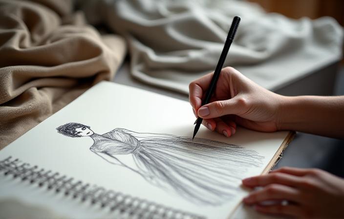 Lead designer working on a gown sketch