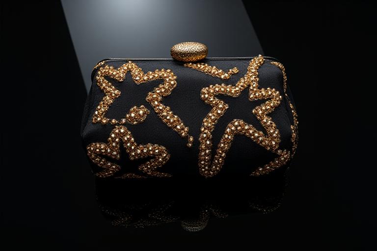 Hand-embellished luxury clutch bag with gold hardware